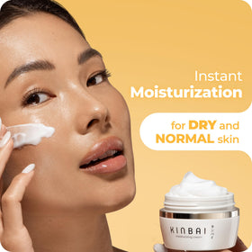 Kinbai face cream texture close-up shows lightweight formula absorbing quickly for daily moisture.
