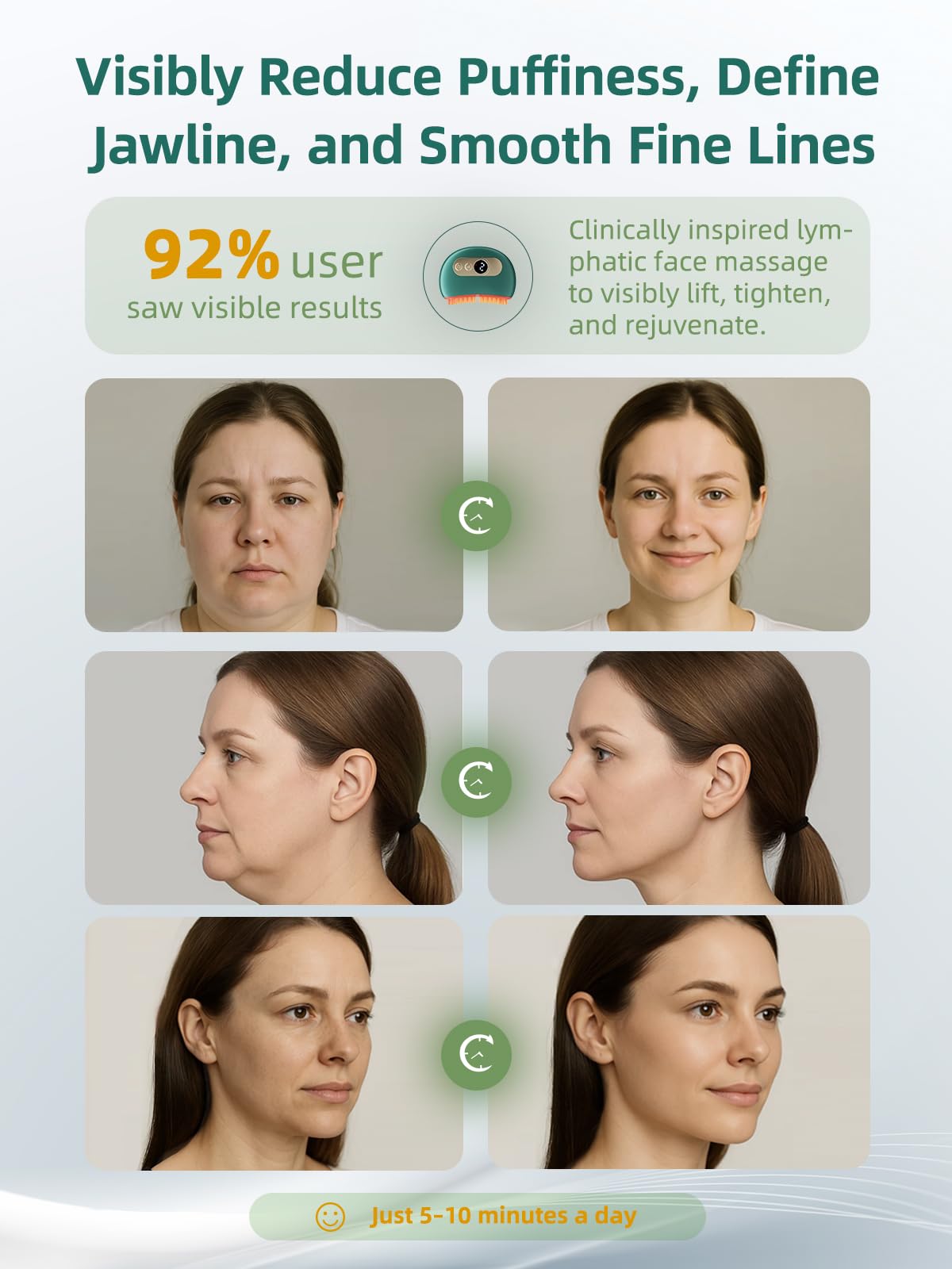 Kinbana jawline tightener delivers relaxing vibrations to ease tension.