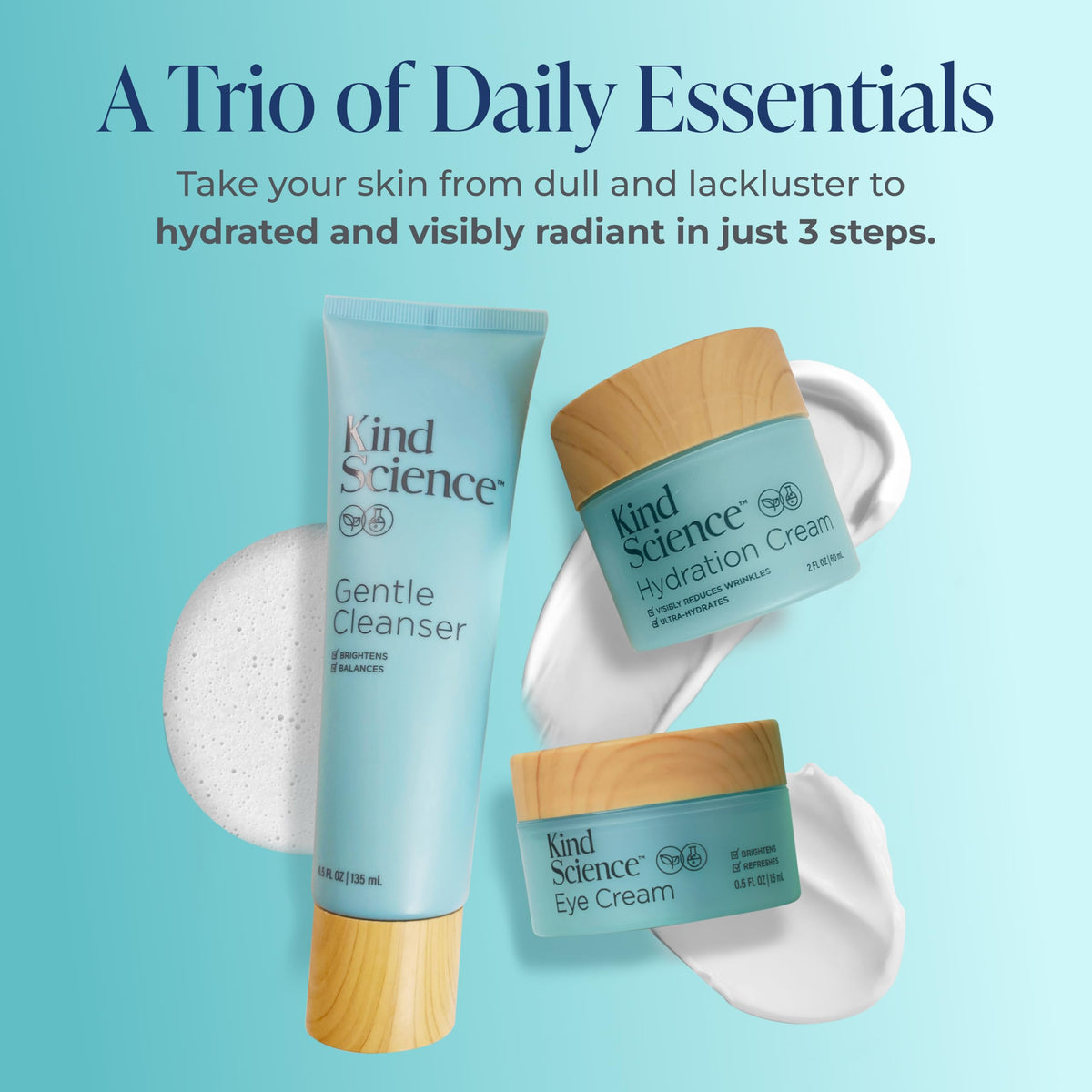 Kind Science Hydration Cream jar delivering all-day moisture and firmer-feeling skin.