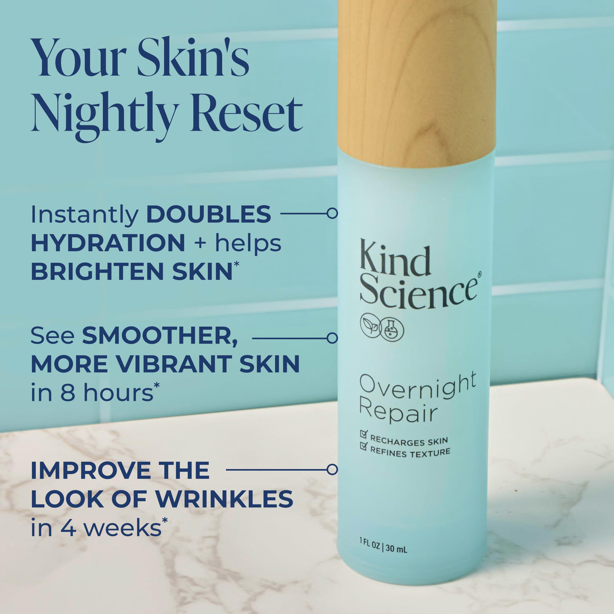 Close-up of Kind Science Night Cream texture highlighting rich hydration.