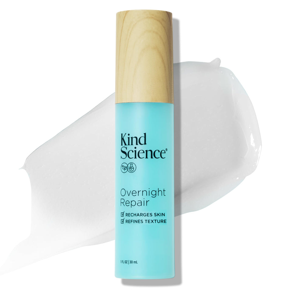 Kind Science Overnight Repair Night Cream jar showcasing its hydrating formula for refreshed morning skin.