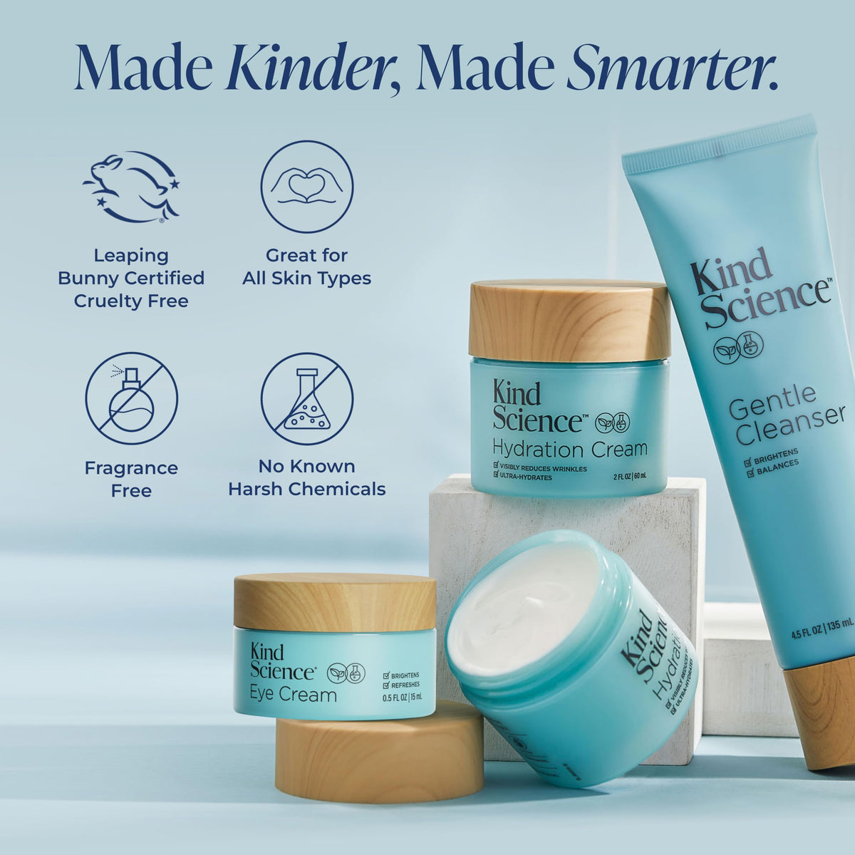 Kind Science paraben-free stamp indicating clean formulation.