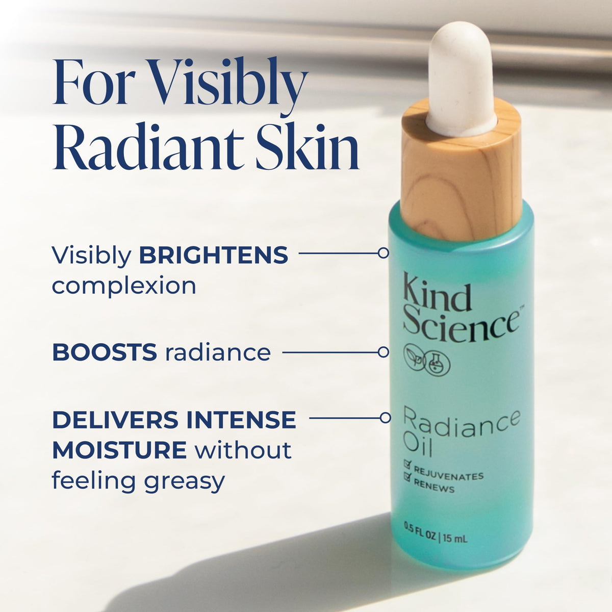 Kind Science Radiance Oil dropper releasing lightweight moisture