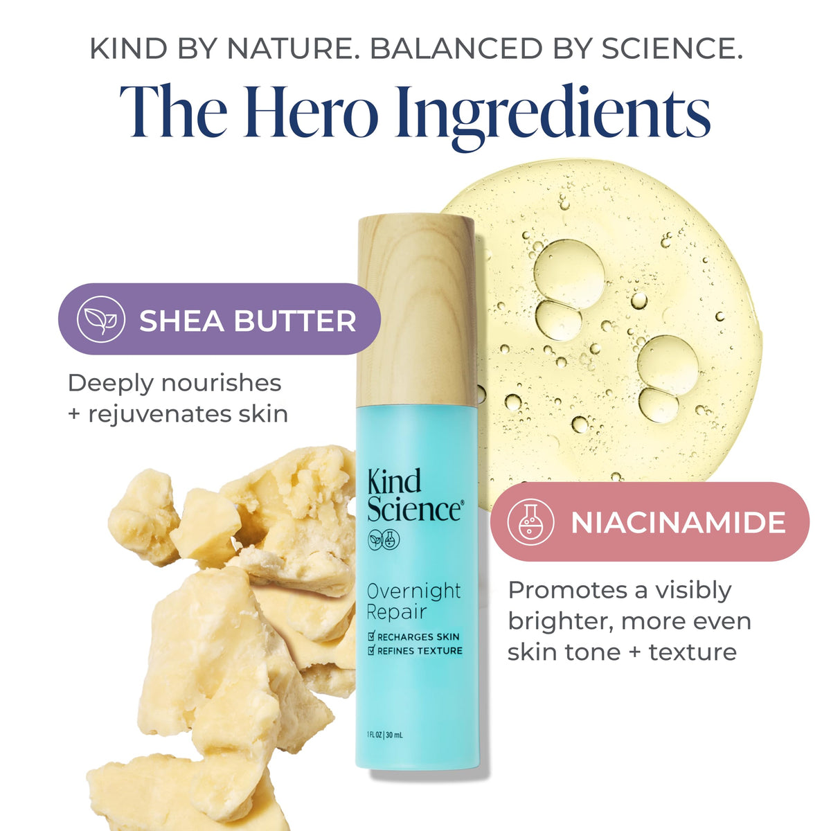 Kind Science Shea Butter hydration swatch showing deep moisture for the night.
