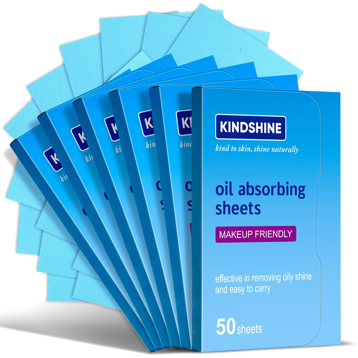 Kindshine 300P oil blotting sheets in a compact pack for all-day shine control.
