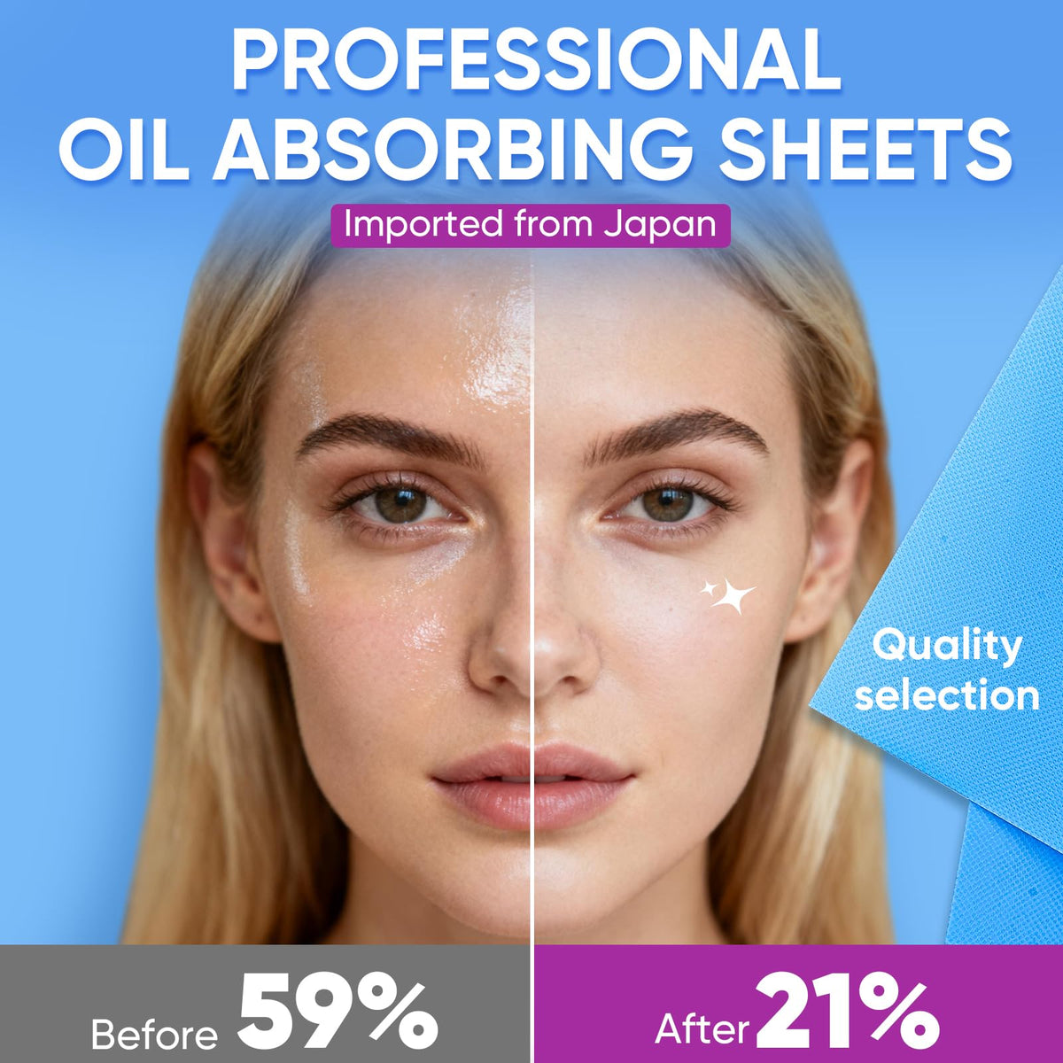 Kindshine 3x absorption close-up demonstrates rapid oil pickup without smudging makeup.