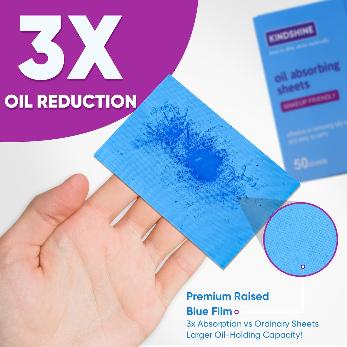 Kindshine makeup-friendly blotting sheet in use preserving foundation and lipstick.