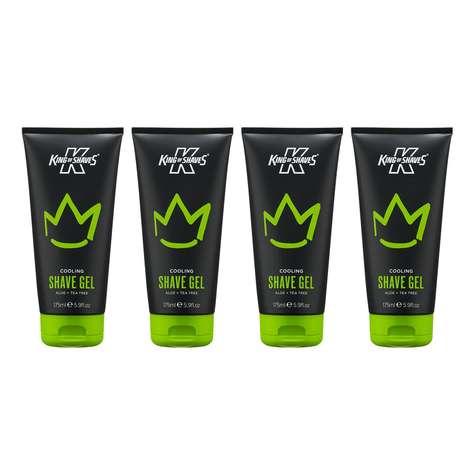 King of Shaves Cooling Shave Gel with Aloe and Tea Tree shows clear texture for precise shaving