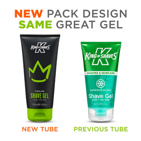 King of Shaves Cooling Shave Gel Aloe Tea Tree menthol swirl delivers refreshing glide during shaving