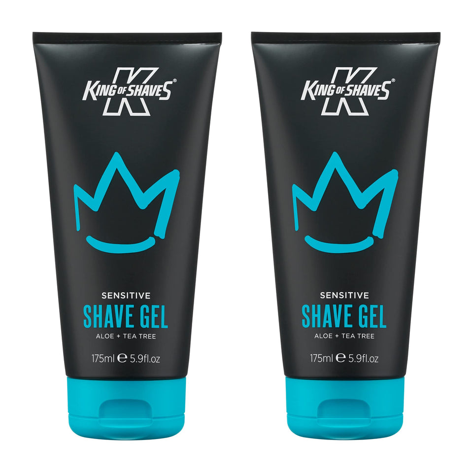 King of Shaves Sensitive Gel packaging shows the recyclable tube for eco-friendly grooming.