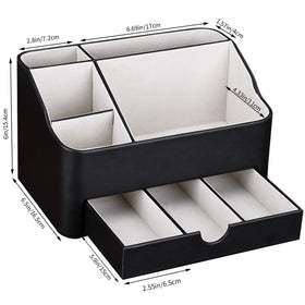 KINGFOM black vanity organizer on countertop — sturdy PU leather exterior, easy to wipe clean.