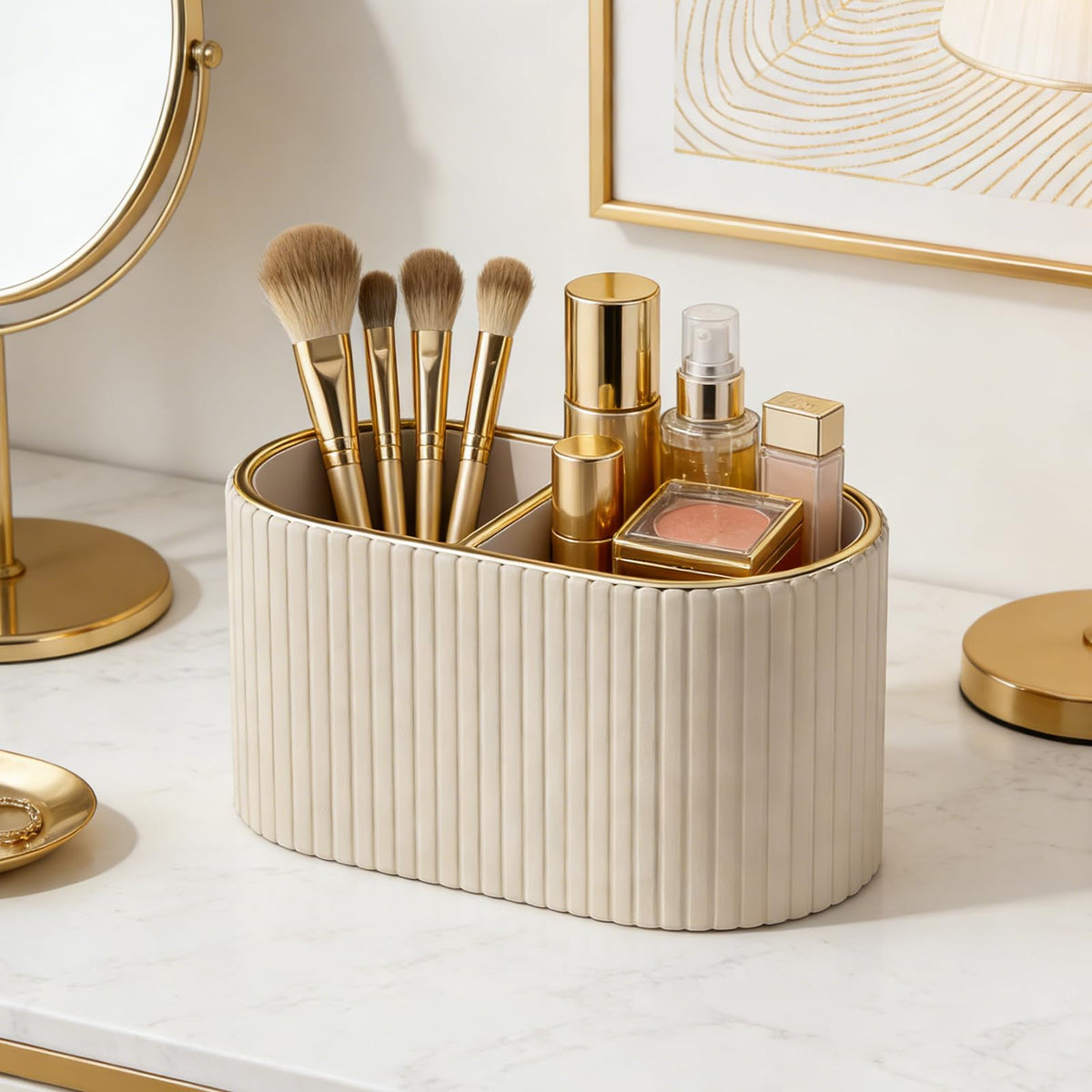 KINGFOM gold trim top edge detail adds a touch of luxe to your vanity.