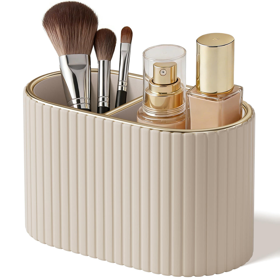 KINGFOM makeup brush holder divider on dresser keeps brushes organized and accessible.