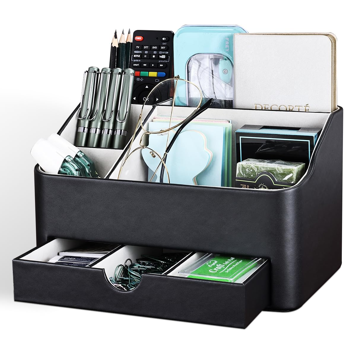 KINGFOM makeup desk organizer with drawer — ideal for lipstick, brushes, foundations.