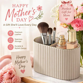 KINGFOM PU leather brush holder exterior with ribbing adds premium vanity style.