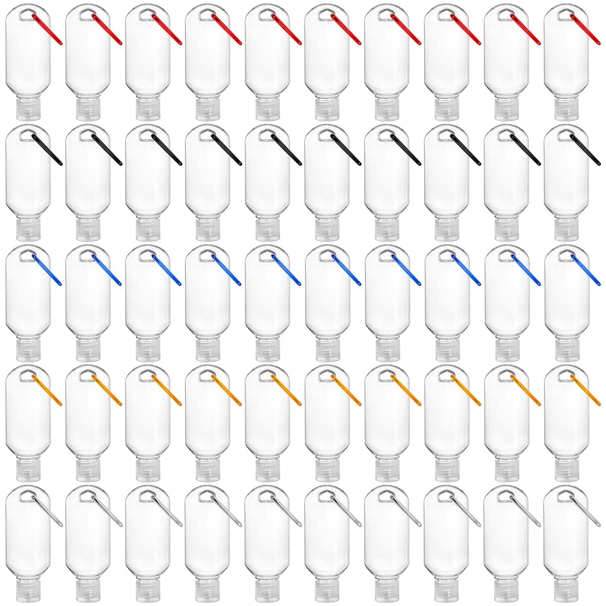 Kingrol 50-pack travel bottles with keychains offer organized, on-the-go refills.