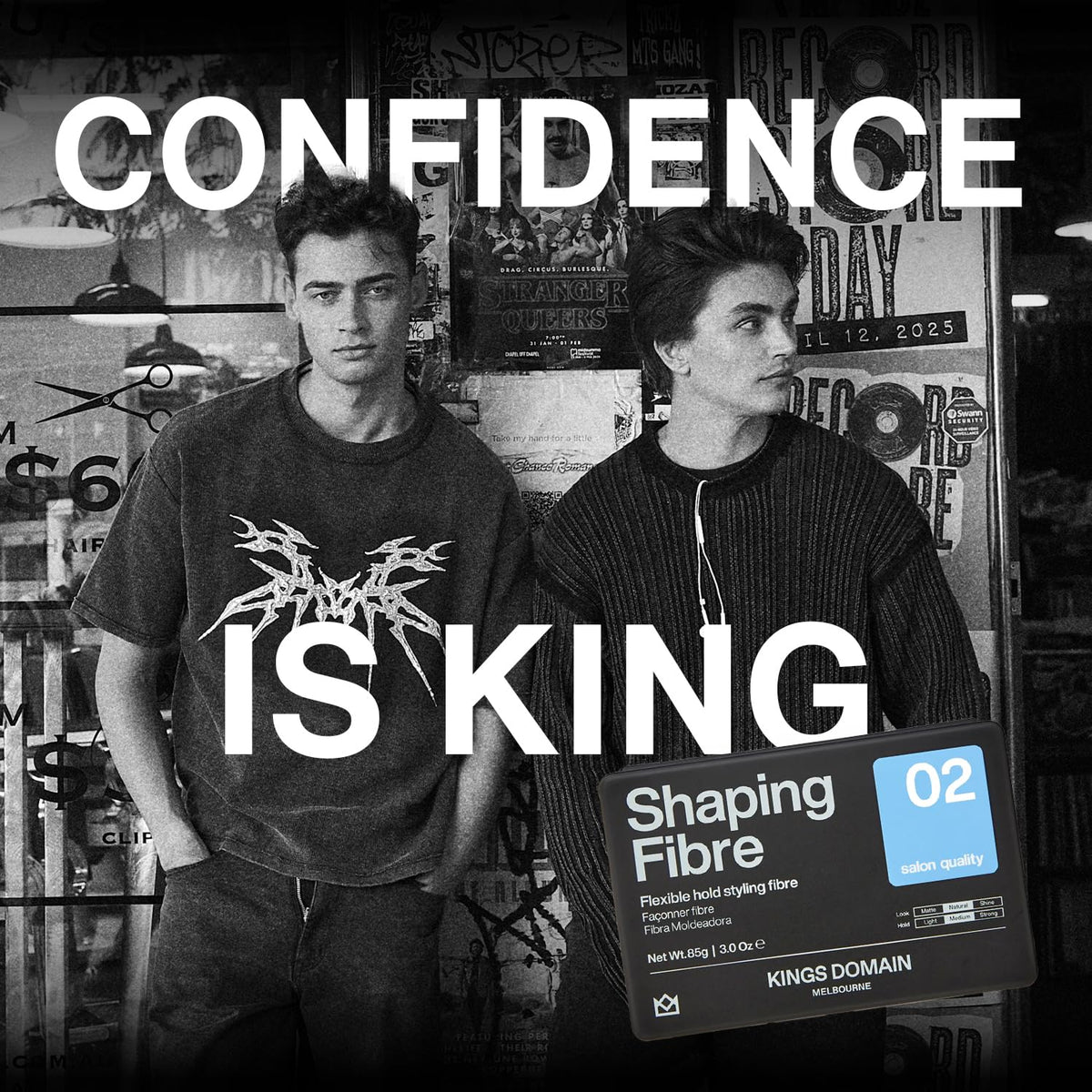Kings Domain Melbourne Shaping Fibre bottle with ingredients highlights beeswax and castor oil