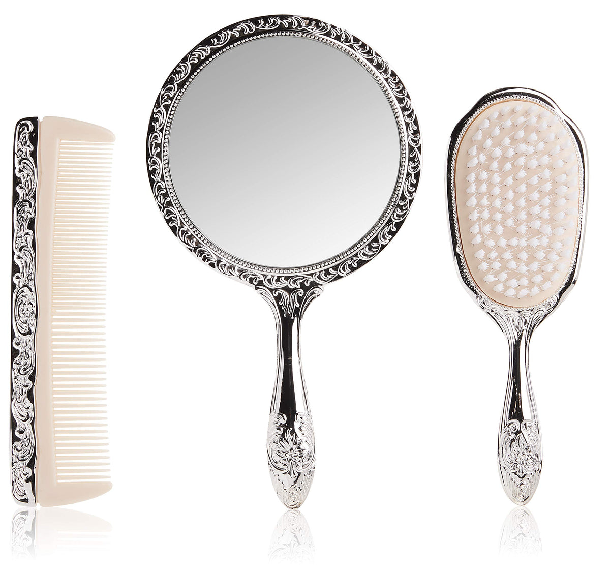 Kingsley 3pc vanity set brush with chrome finish for daily grooming and playful styling