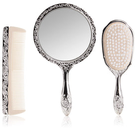 Kingsley 3pc vanity set brush with chrome finish for daily grooming and playful styling
