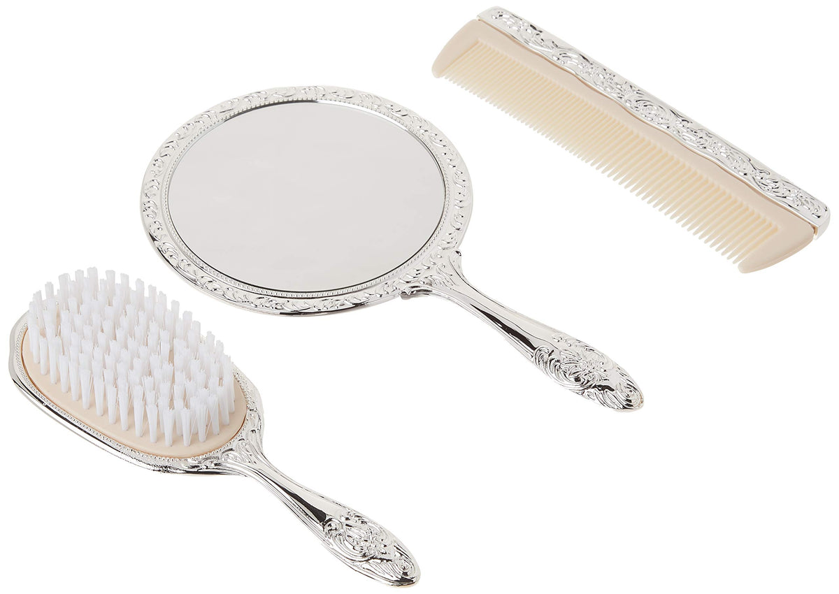 Kingsley 3pc vanity set comb provides durable detangling in a lightweight metal