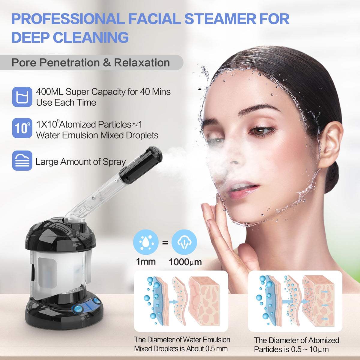 Kingsteam facial steamer 360-degree sprayer delivering consistent mist for even coverage