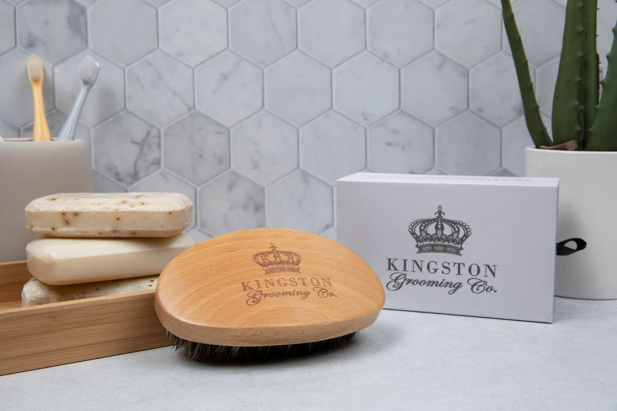 Kingston Grooming Co Original Wave Brush wooden handle offers comfortable grip.
