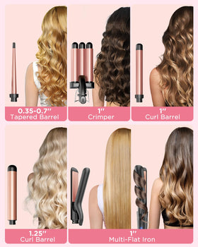 Kinked tapered curling wand for versatile curl sizes from tight to loose.