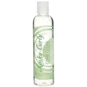 Kinky Curly Original Come Clean Shampoo bottle demonstrates chelating action against mineral buildup.