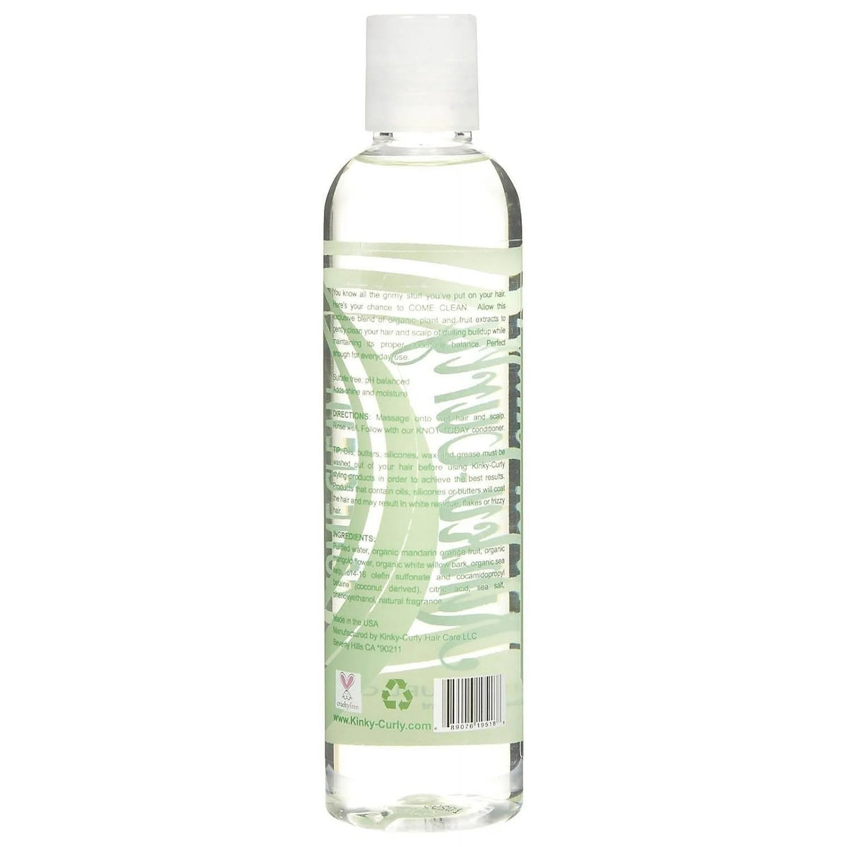 Kinky Curly Original Come Clean Shampoo close-up highlights Mandarin Orange extract purifying the scalp.