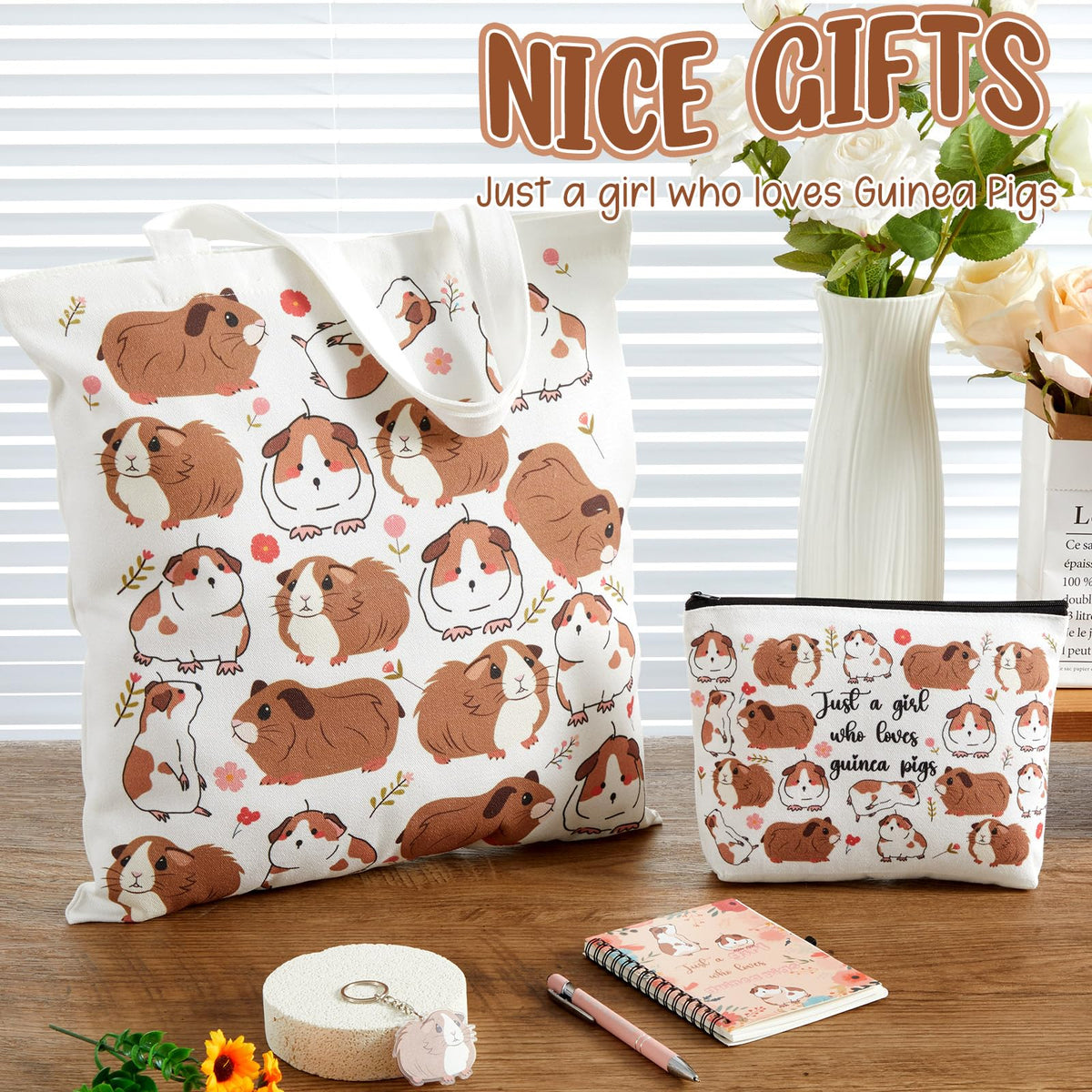 Kinlop canvas cosmetic bag with guinea pig motif keeps essentials organized