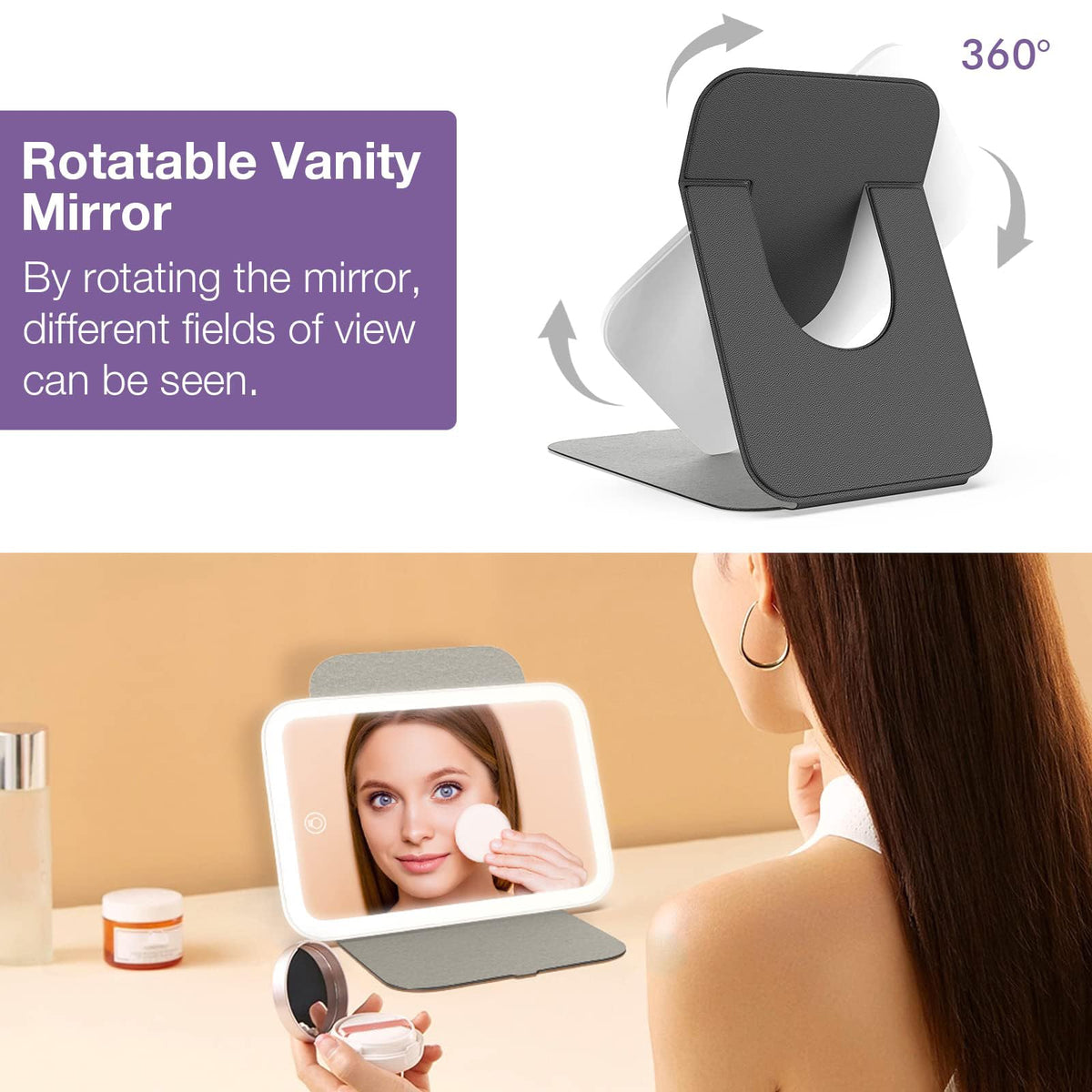 Kintion portable LED vanity mirror shows three color temps for day to night blending