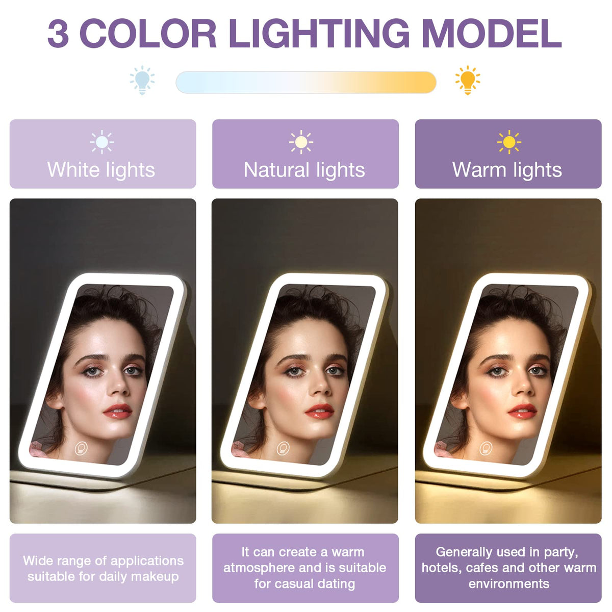 Kintion rechargeable makeup mirror provides cordless use on trips