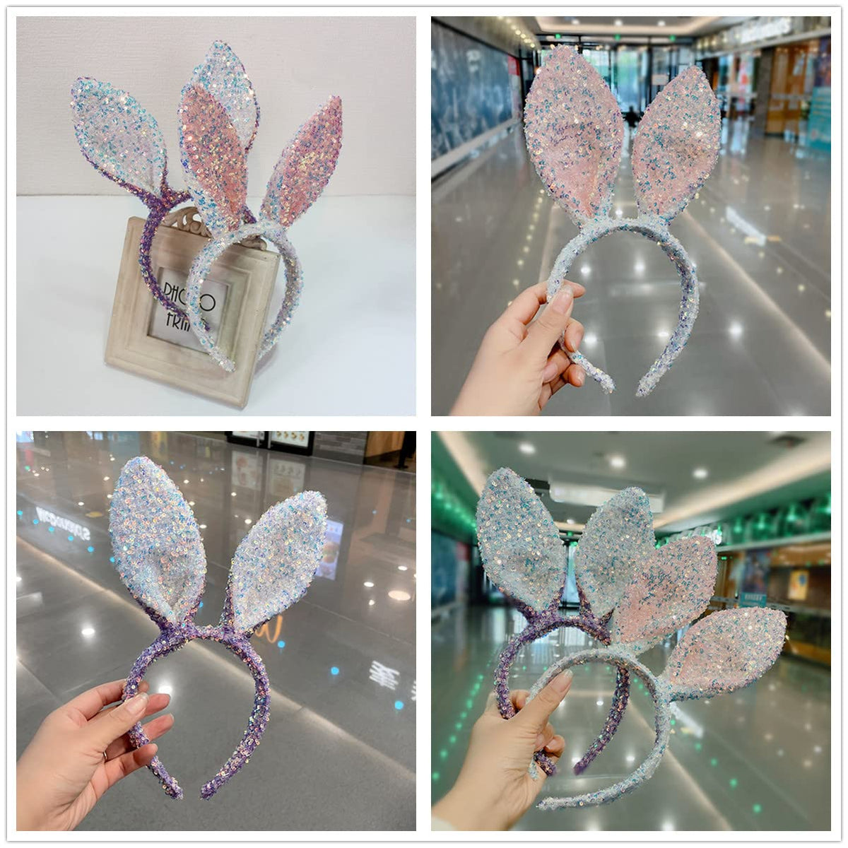 KIPETTO multi-color sequin bunny ears headbands brighten any party.
