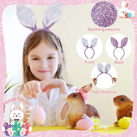 KIPETTO sequin bunny ears headband in pastel colors for events.