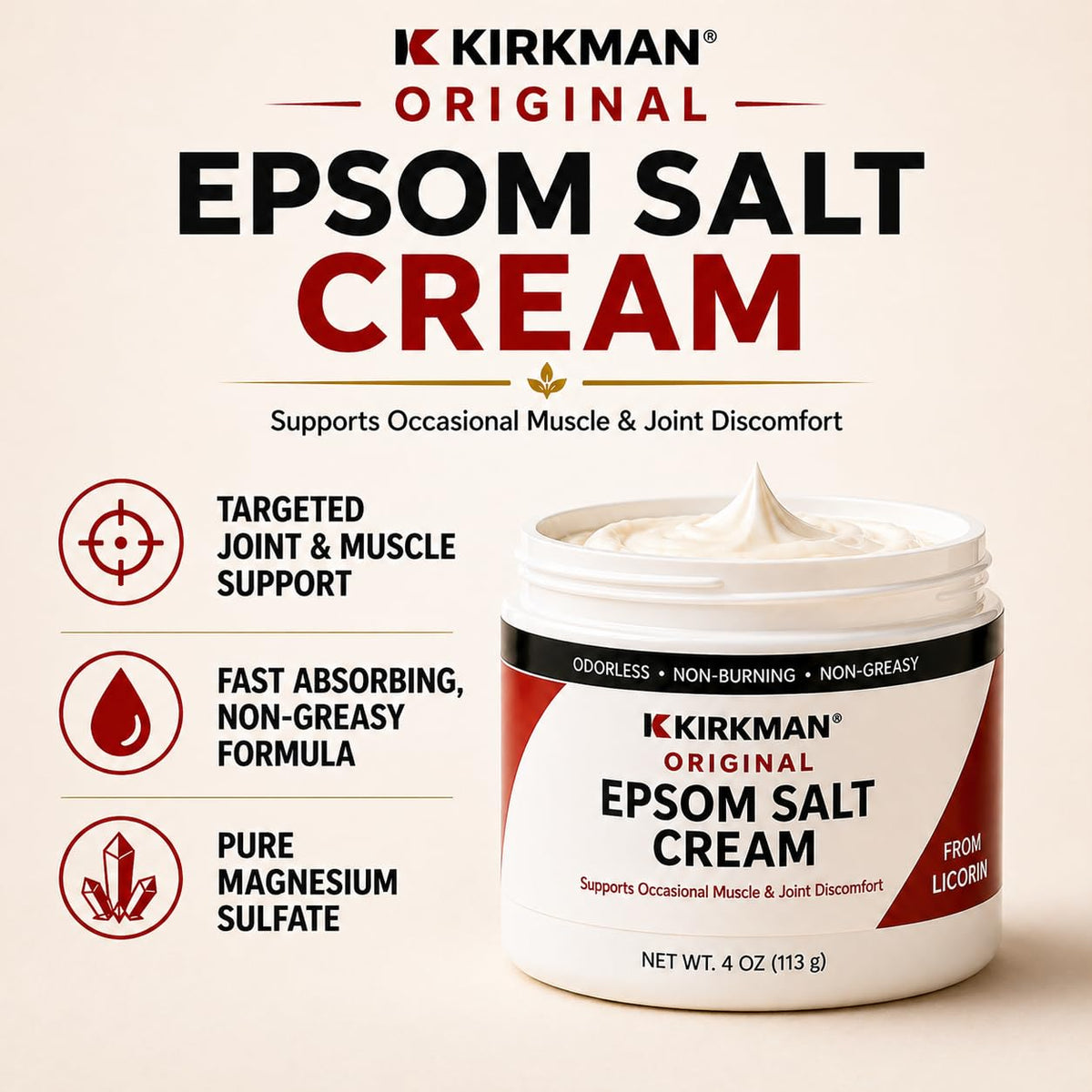 Application on arm demonstrates gentle topical cream delivering soothing magnesium benefits.