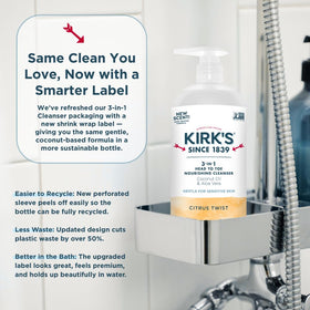 Kirks 3-in-1 American-made brand label highlights trust.