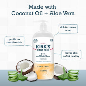 Kirks 3-in-1 citrus twist scent bottle for refreshing showers.