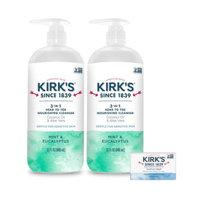 Kirk's 3-in-1 bottle pump showing all-in-one cleansing for the family