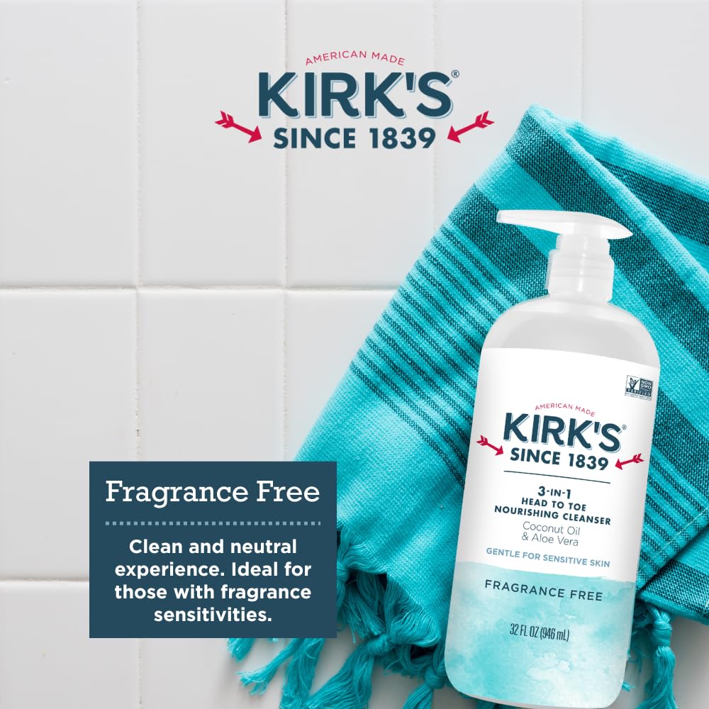 Two-pack Kirk's cleanser and bar soap packaging for family use