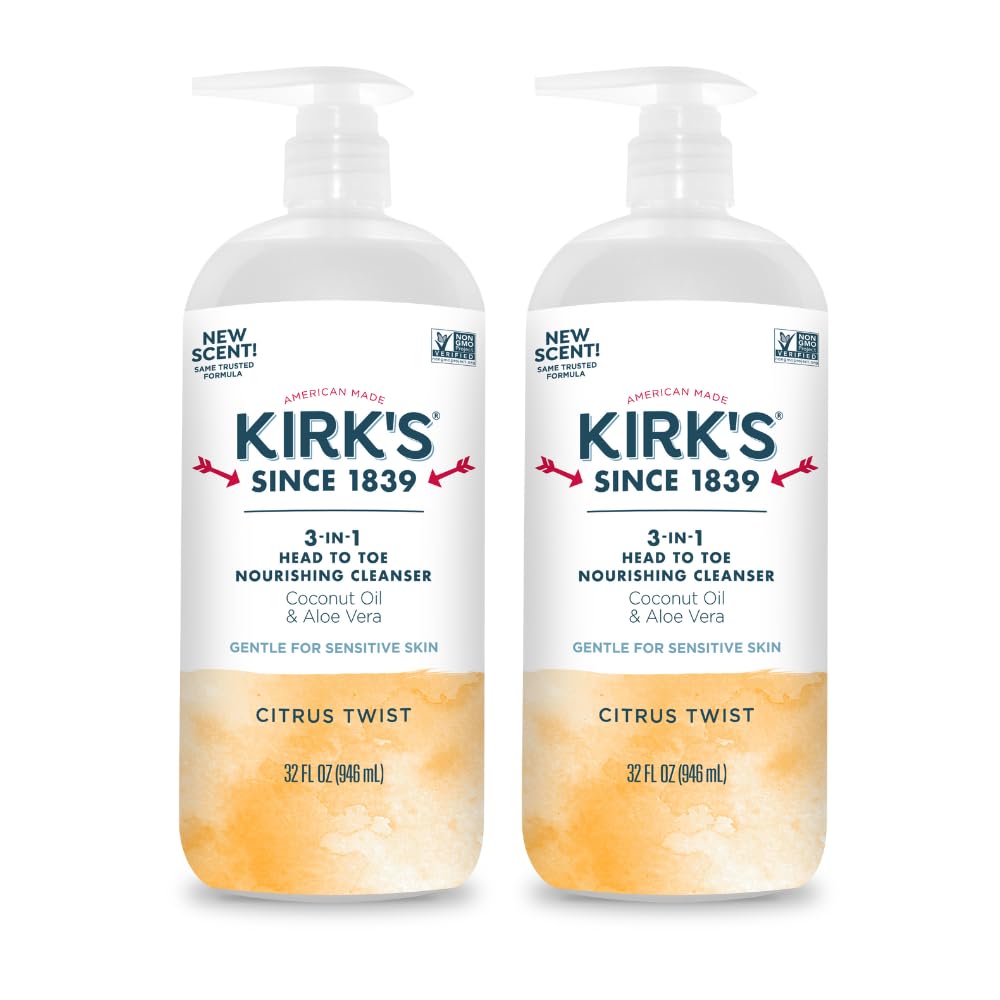 Kirks 3-in-1 head-to-toe cleanser bottle pump for easy daily use.