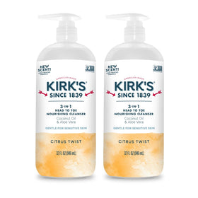 Kirks 3-in-1 head-to-toe cleanser bottle pump for easy daily use.