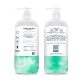 Pump bottle dispensing Kirk's cleanser for easy use in shower or bath.