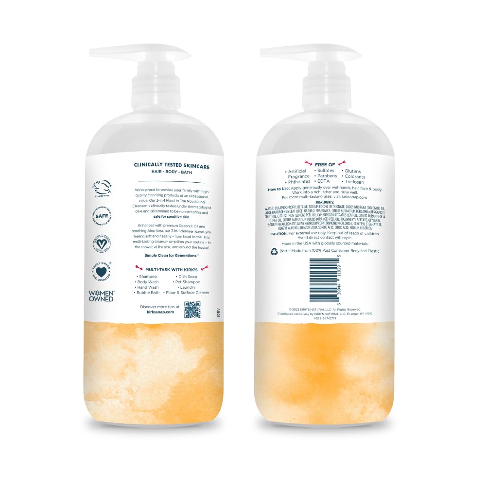 Kirks 3-in-1 rich foamy lather shows gentle cleansing.