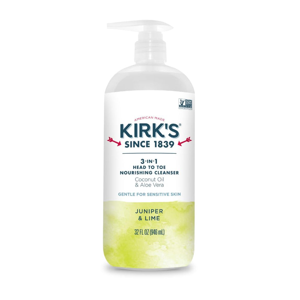Kirk's 3-in-1 Nourishing Cleanser bottle pump for easy everyday cleansing