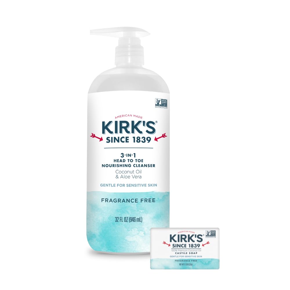 Kirk's 3-in-1 Nourishing Cleanser bottle pump, all-in-one care