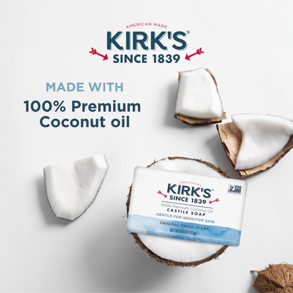 Kirk's Castile soap aloe vera bar with soothing touch and mild cleansing for all ages.