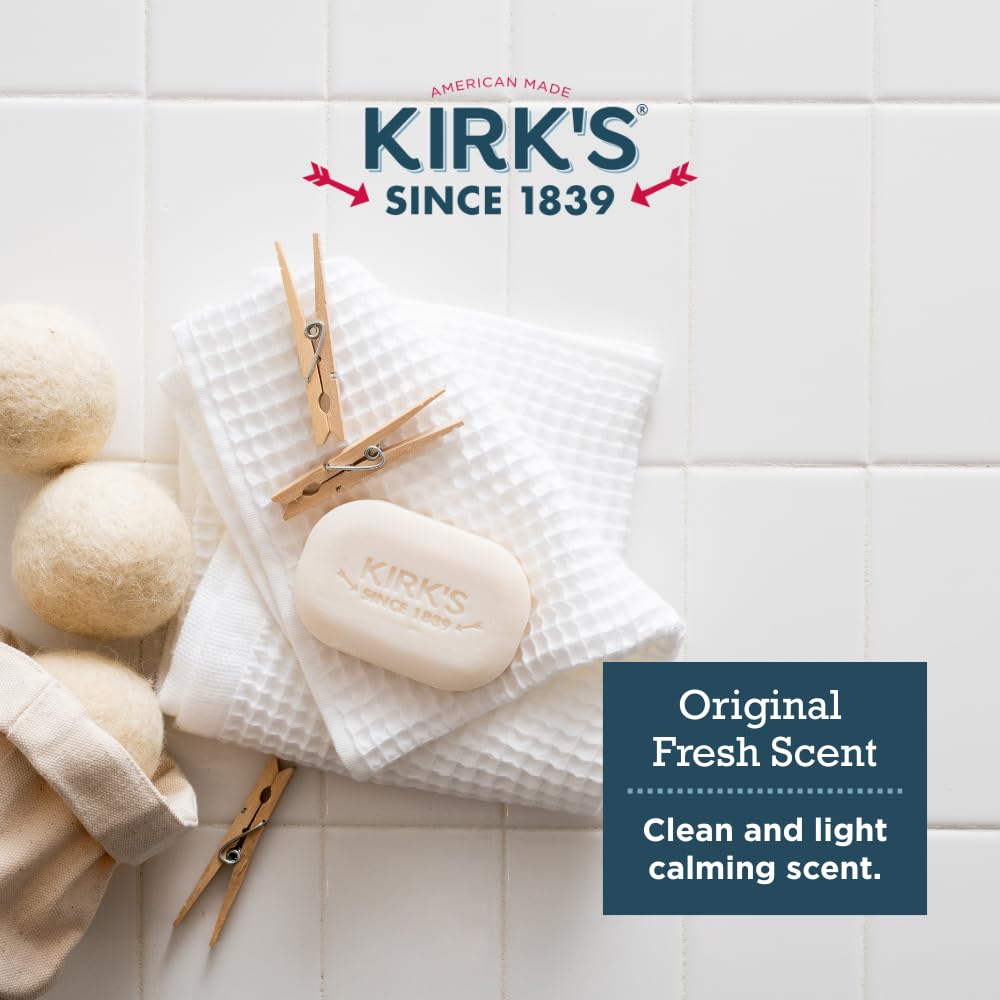Kirk's Castile soap coconut oil rich lather bar delivers smooth cleansing and moisture.