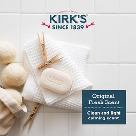 Kirk's Castile soap coconut oil rich lather bar delivers smooth cleansing and moisture.
