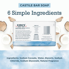 Kirk's Castile soap fragrance-free unscented bar ideal for sensitive skin and gentle washing.