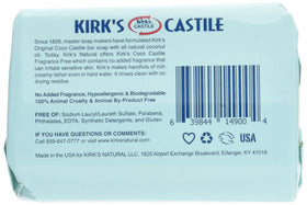 Kirk's Coco Castile Soap in use, versatile clean for bath, laundry, and hand washing.